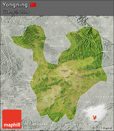 Satellite Map of Yongning, lighten, semi-desaturated