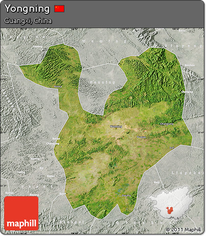 Satellite Map of Yongning, lighten, semi-desaturated