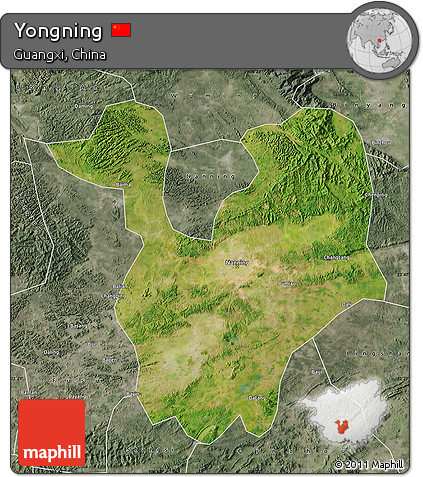 Satellite Map of Yongning, semi-desaturated