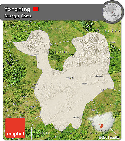 Shaded Relief Map of Yongning, satellite outside