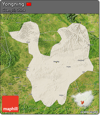 Shaded Relief Map of Yongning, satellite outside