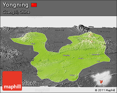 Physical Panoramic Map of Yongning, darken, desaturated