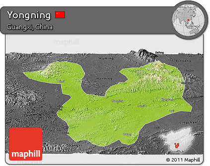Physical Panoramic Map of Yongning, darken, desaturated