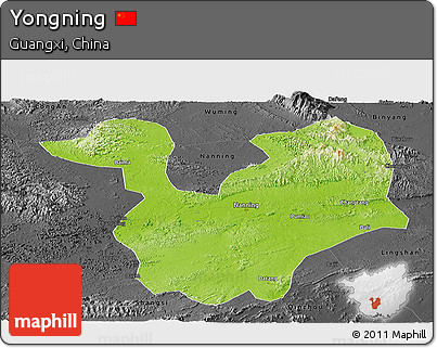 Physical Panoramic Map of Yongning, darken, desaturated