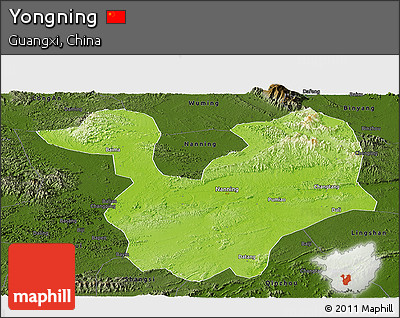 Physical Panoramic Map of Yongning, darken