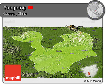 Physical Panoramic Map of Yongning, darken
