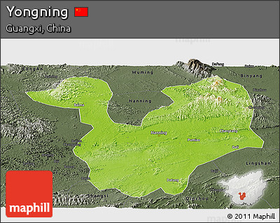 Physical Panoramic Map of Yongning, darken, semi-desaturated