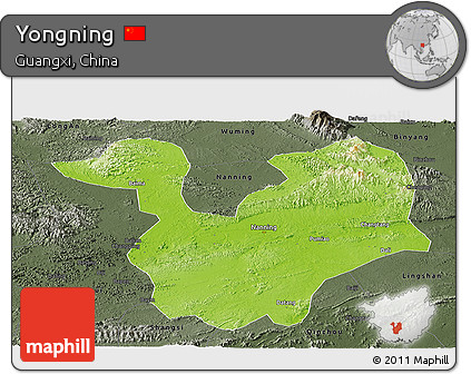 Physical Panoramic Map of Yongning, darken, semi-desaturated