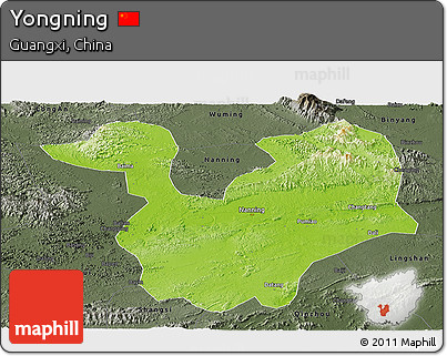 Physical Panoramic Map of Yongning, darken, semi-desaturated