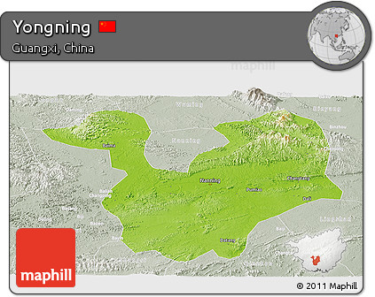 Physical Panoramic Map of Yongning, lighten, semi-desaturated
