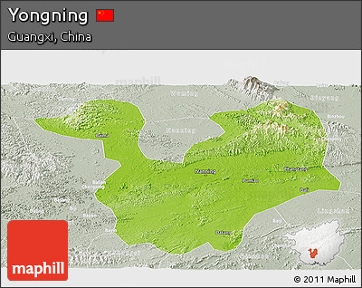 Physical Panoramic Map of Yongning, lighten, semi-desaturated