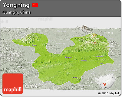Physical Panoramic Map of Yongning, lighten, semi-desaturated