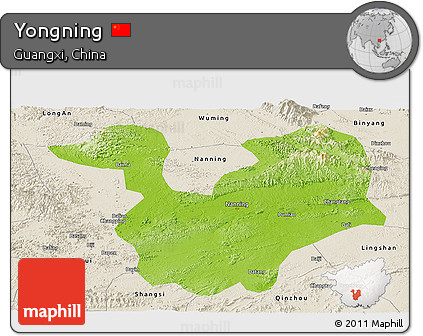 Physical Panoramic Map of Yongning, shaded relief outside