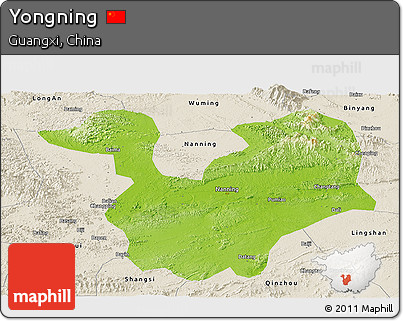 Physical Panoramic Map of Yongning, shaded relief outside