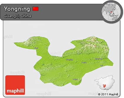 Physical Panoramic Map of Yongning, single color outside