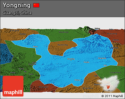 Political Panoramic Map of Yongning, darken