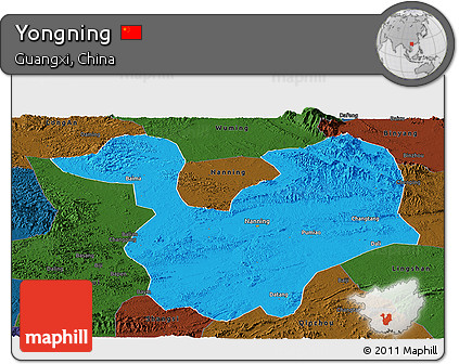 Political Panoramic Map of Yongning, darken