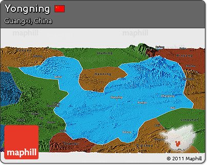 Political Panoramic Map of Yongning, darken