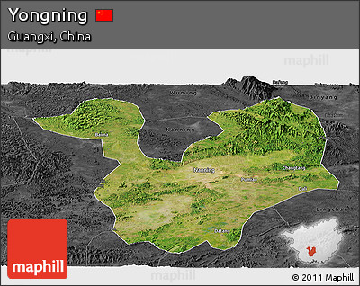 Satellite Panoramic Map of Yongning, darken, desaturated
