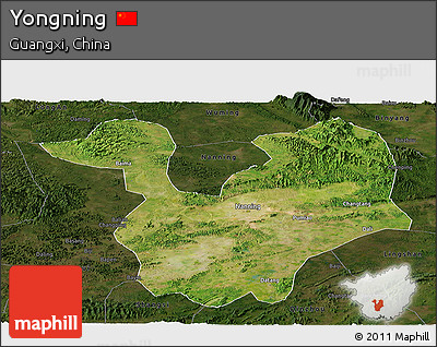 Satellite Panoramic Map of Yongning, darken