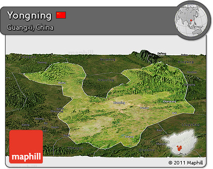 Satellite Panoramic Map of Yongning, darken