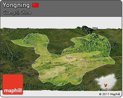 Satellite Panoramic Map of Yongning, darken
