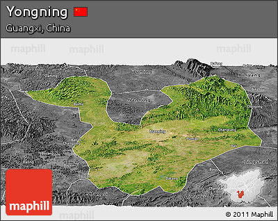 Satellite Panoramic Map of Yongning, desaturated