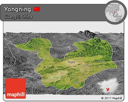 Satellite Panoramic Map of Yongning, desaturated