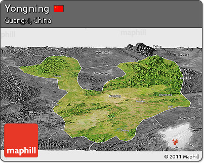 Satellite Panoramic Map of Yongning, desaturated