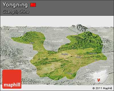 Satellite Panoramic Map of Yongning, lighten, semi-desaturated