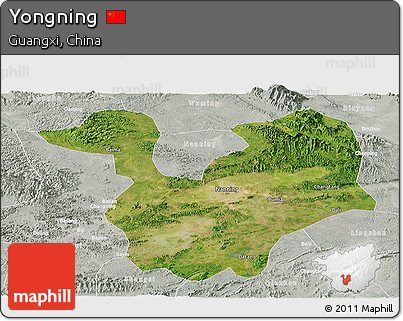 Satellite Panoramic Map of Yongning, lighten, semi-desaturated