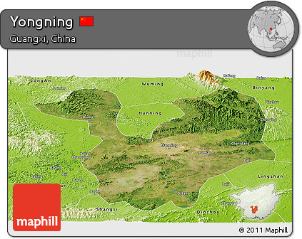 Satellite Panoramic Map of Yongning, physical outside