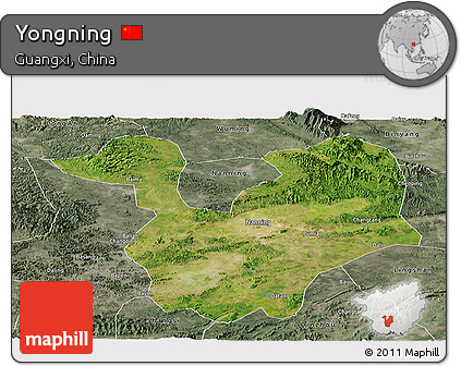 Satellite Panoramic Map of Yongning, semi-desaturated