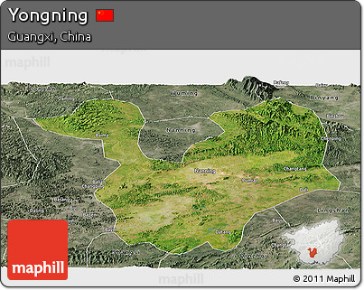 Satellite Panoramic Map of Yongning, semi-desaturated
