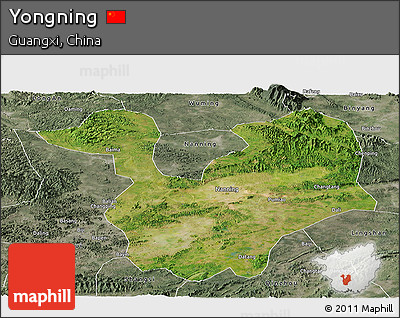 Satellite Panoramic Map of Yongning, semi-desaturated