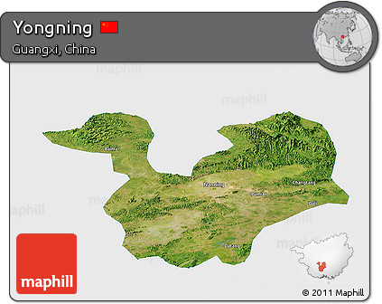 Satellite Panoramic Map of Yongning, single color outside