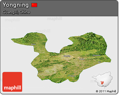 Satellite Panoramic Map of Yongning, single color outside