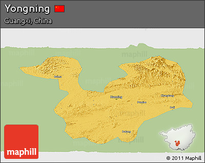 Savanna Style Panoramic Map of Yongning, single color outside