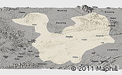 Shaded Relief Panoramic Map of Yongning, darken, semi-desaturated