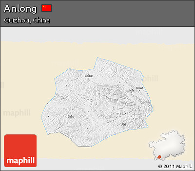 Classic Style 3D Map of Anlong, single color outside