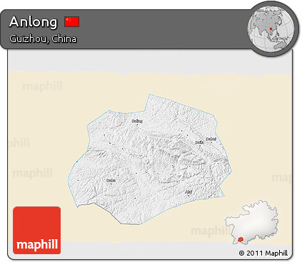 Classic Style 3D Map of Anlong, single color outside