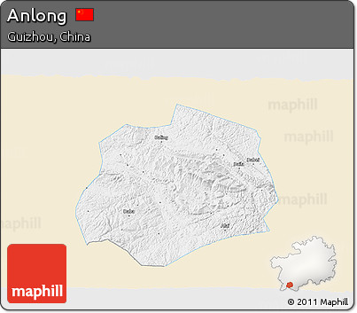 Classic Style 3D Map of Anlong, single color outside