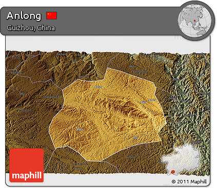 Physical 3D Map of Anlong, darken