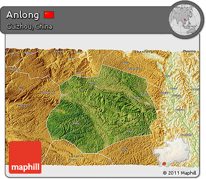 Satellite 3D Map of Anlong, physical outside