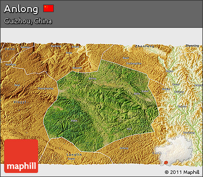 Satellite 3D Map of Anlong, physical outside