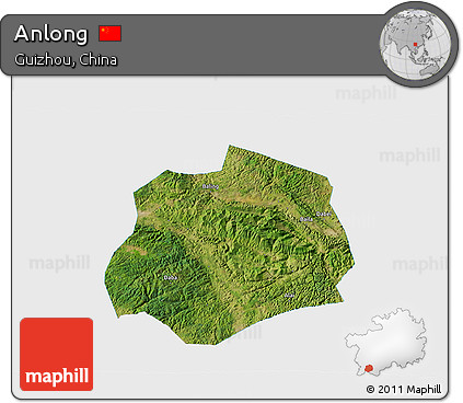 Satellite 3D Map of Anlong, single color outside