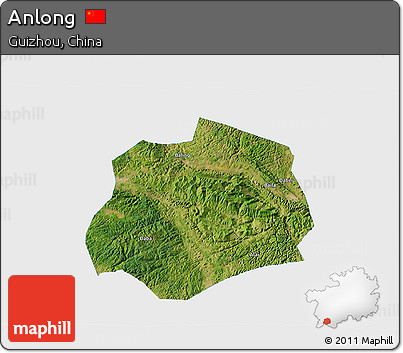 Satellite 3D Map of Anlong, single color outside