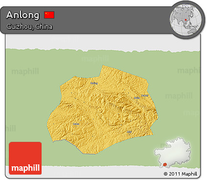 Savanna Style 3D Map of Anlong, single color outside