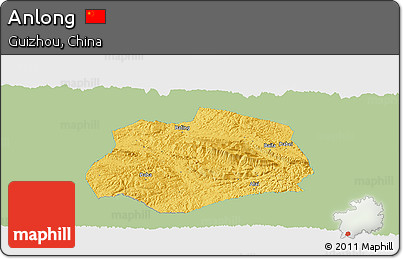 Savanna Style Panoramic Map of Anlong, single color outside