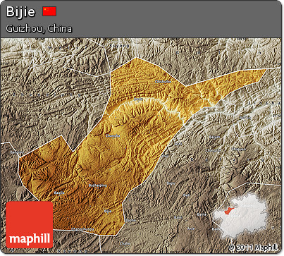 Physical Map of Bijie, semi-desaturated